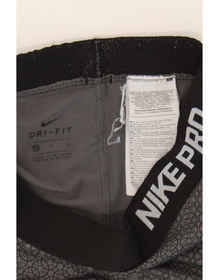 Leggings grafici Nike da donna Dri Fit UK 8 piccolo poliestere geometrico grigio