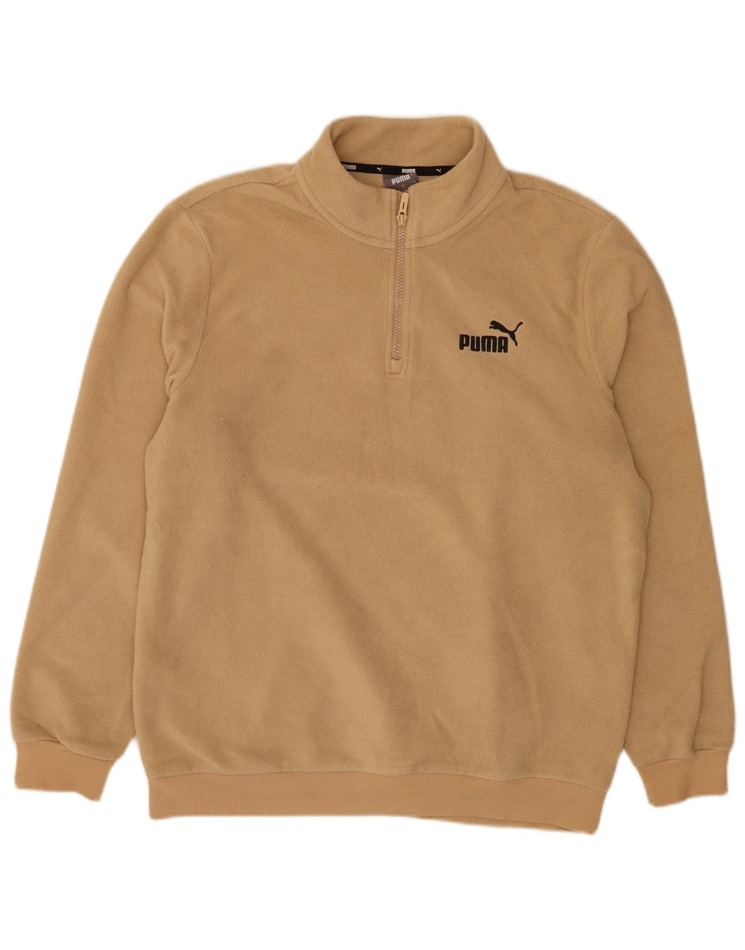 Maglione in pile da uomo Puma con zip e collo, grande, in poliestere beige
