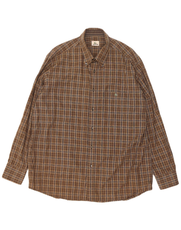 Camicia da uomo Lacoste taglia 45 XL in cotone a quadri marrone