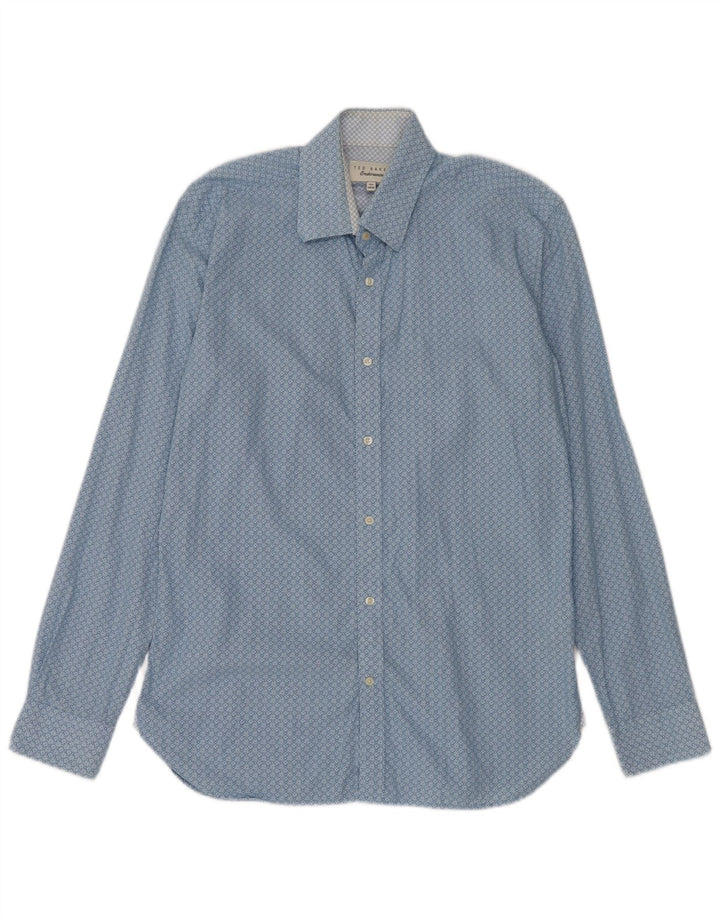 Camicia da uomo Ted Baker taglia 15 1/2 cotone floreale blu medio