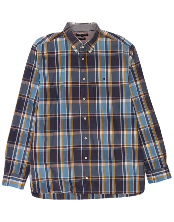 Camicia da uomo Tommy Hilfiger New York Fit XL blu navy a quadri in cotone