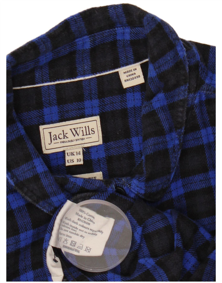 JACK WILLS Camicia in flanella da donna UK 14 Grande cotone a quadri blu navy