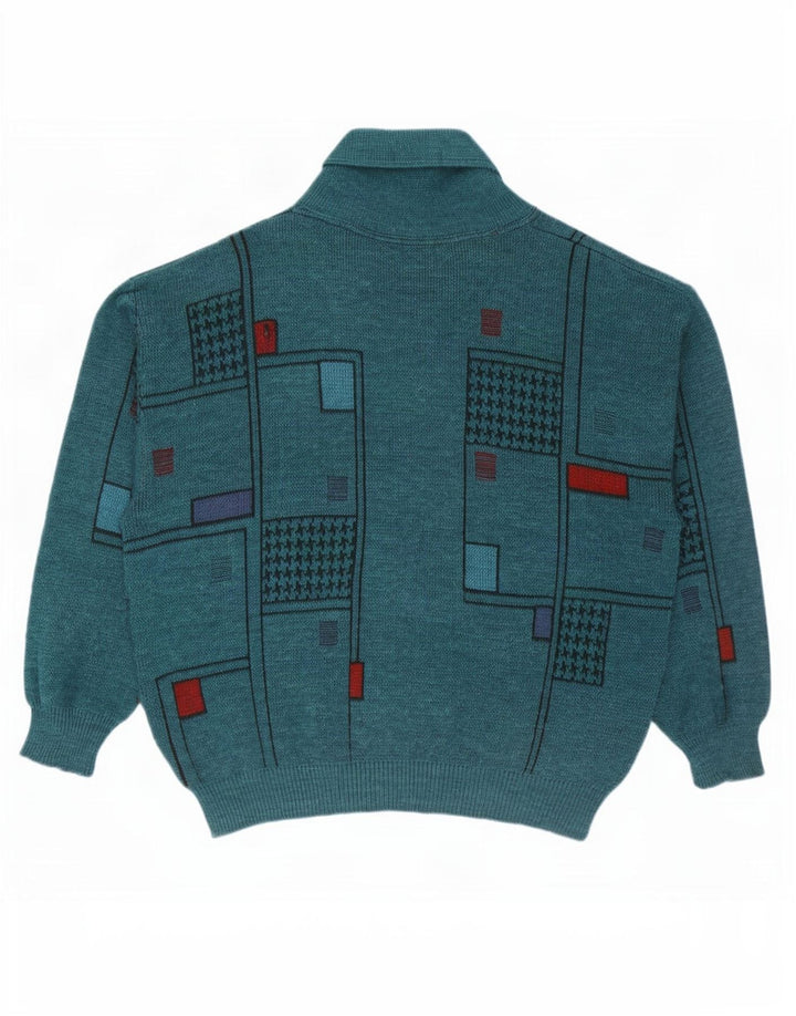 Maglione cardigan da uomo vintage XL lana geometrica verde
