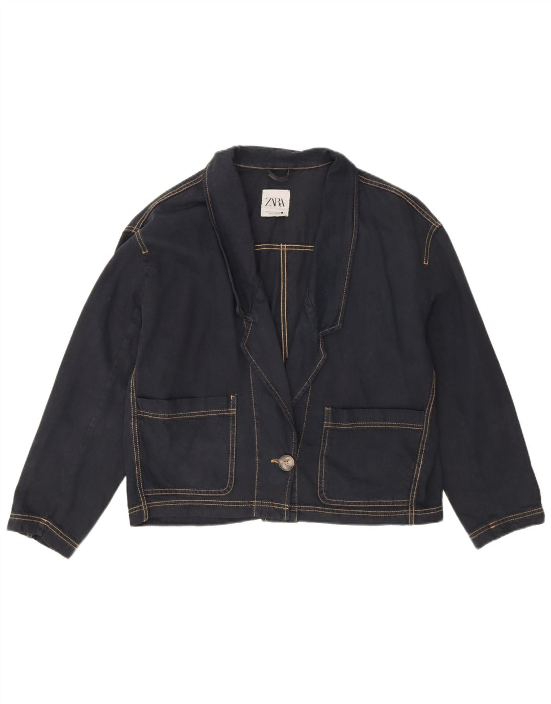Giacca blazer in denim oversize a 1 bottone da donna Zara UK 14 blu navy medio