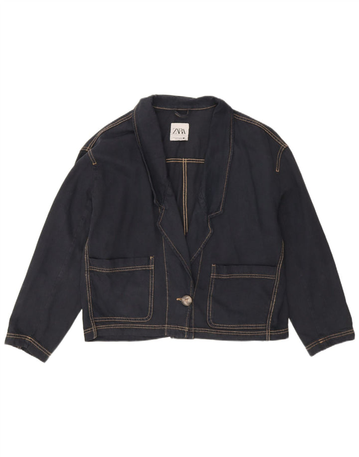 Giacca blazer in denim oversize a 1 bottone da donna Zara UK 14 blu navy medio