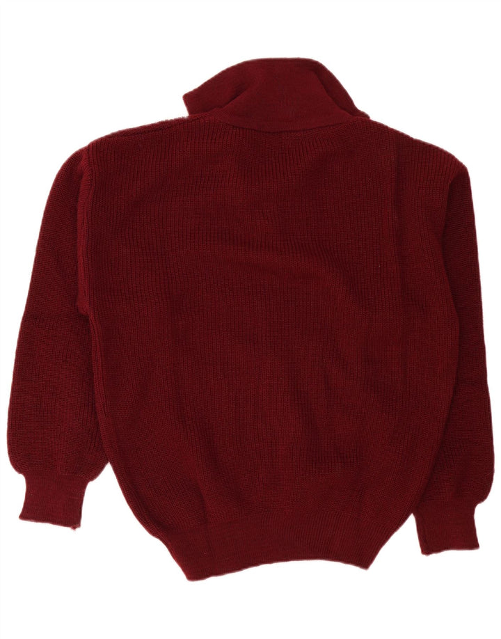 Maglione vintage da uomo con zip e collo grande bordeaux