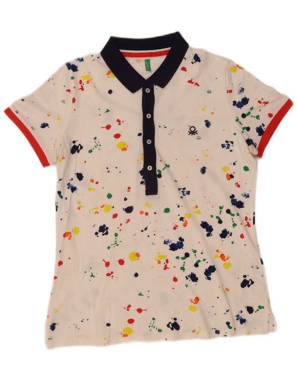 Polo da donna Benetton UK 14 cotone tie-dye bianco medio