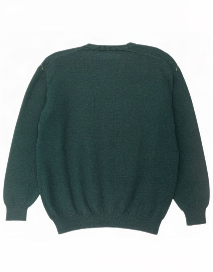 Maglione maglione girocollo da uomo vintage verde medio a rombi/diamante
