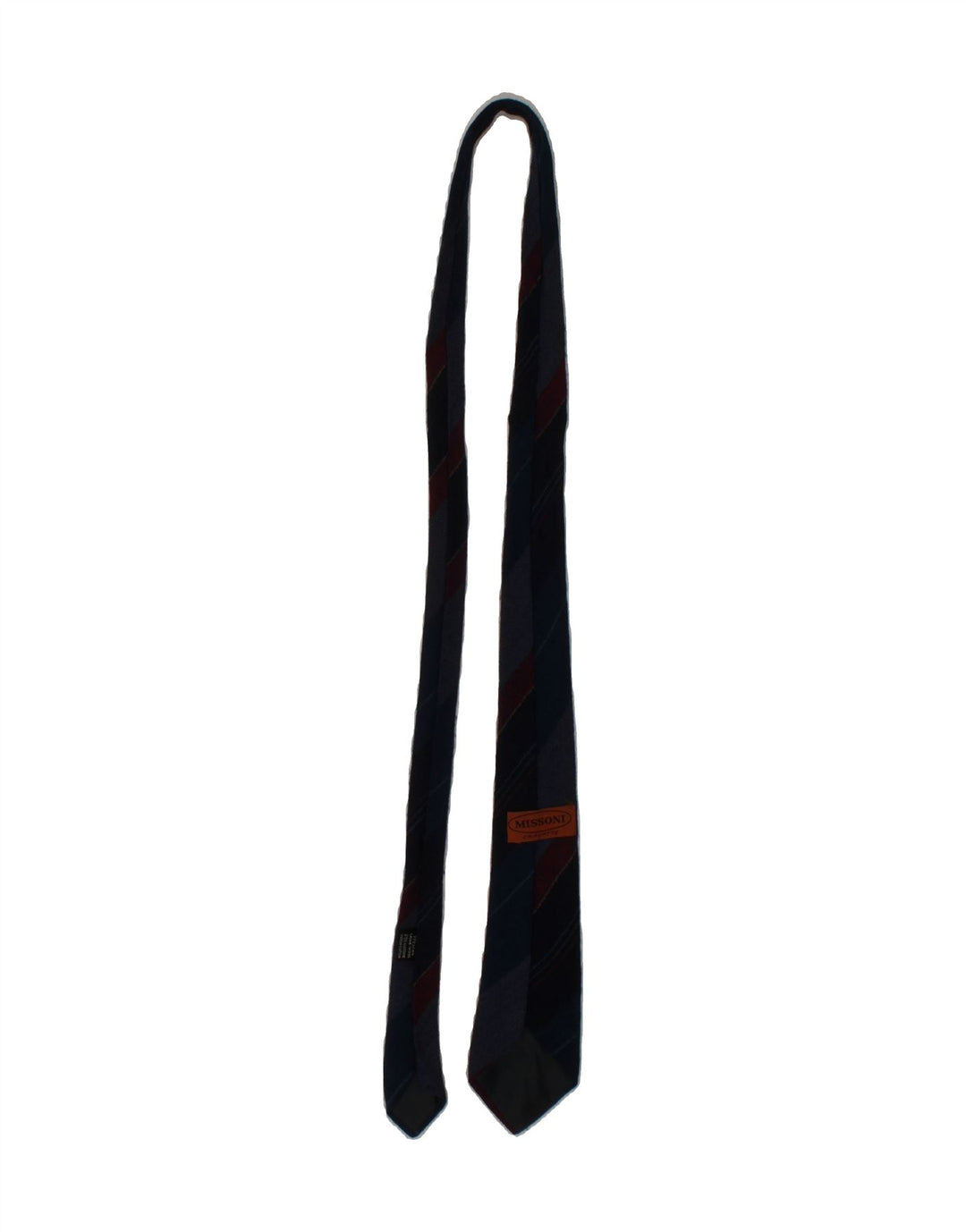 MISSONI Mens Tie One Size Navy Blue Striped Wool Vintage Missoni and Second-Hand Missoni from Messina Hembry 
