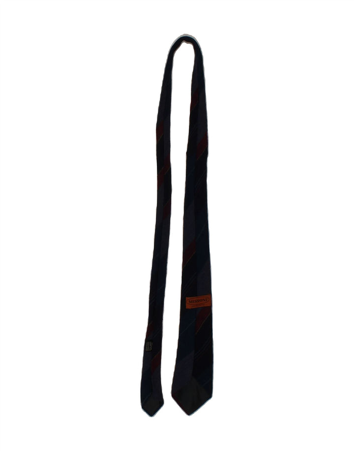 MISSONI Mens Tie One Size Navy Blue Striped Wool Vintage Missoni and Second-Hand Missoni from Messina Hembry 