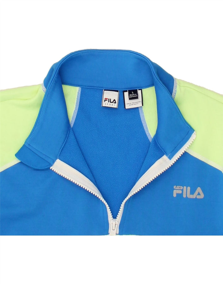 FILA Womens Zip Neck Pullover Tracksuit Top UK 16 Large Blue Colourblock Vintage Fila and Second-Hand Fila from Messina Hembry 