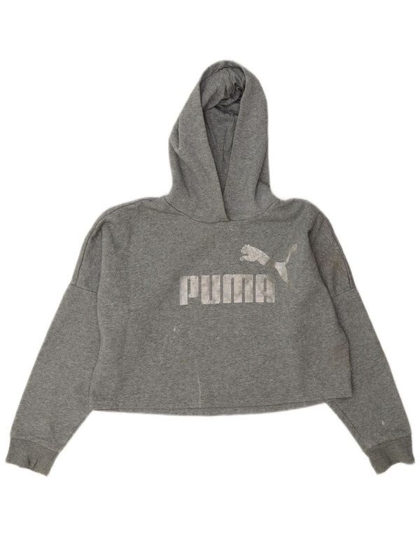 Felpa con cappuccio grafica corta per ragazze Puma 11-12 anni in cotone grigio screziato