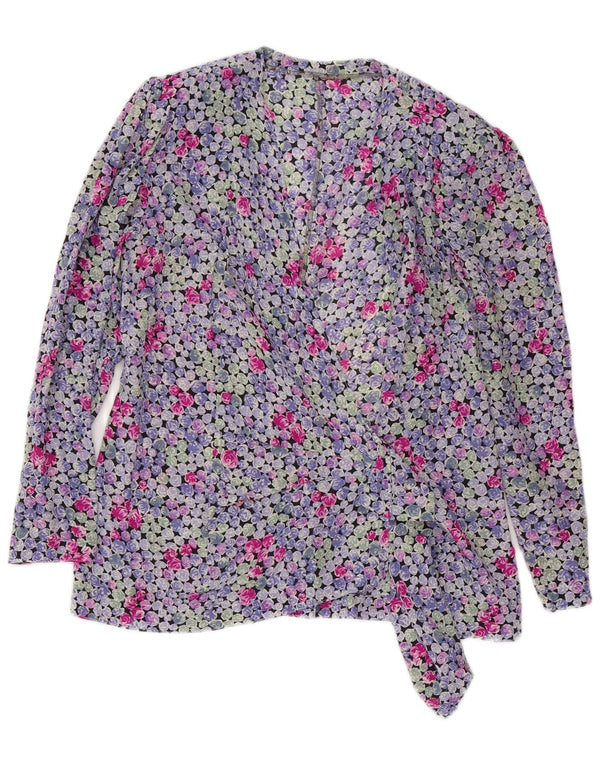Camicetta a camicia vintage da donna avvolgente UK 16 grande floreale multicolore