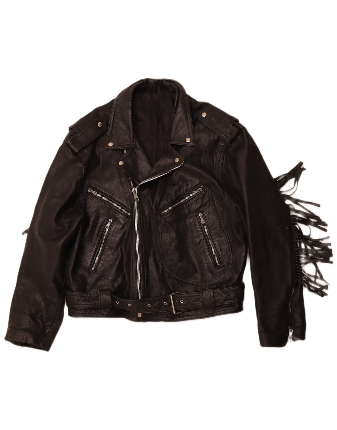 Giacca da motociclista in pelle da donna VINTAGE UK 14 Pelle nera media