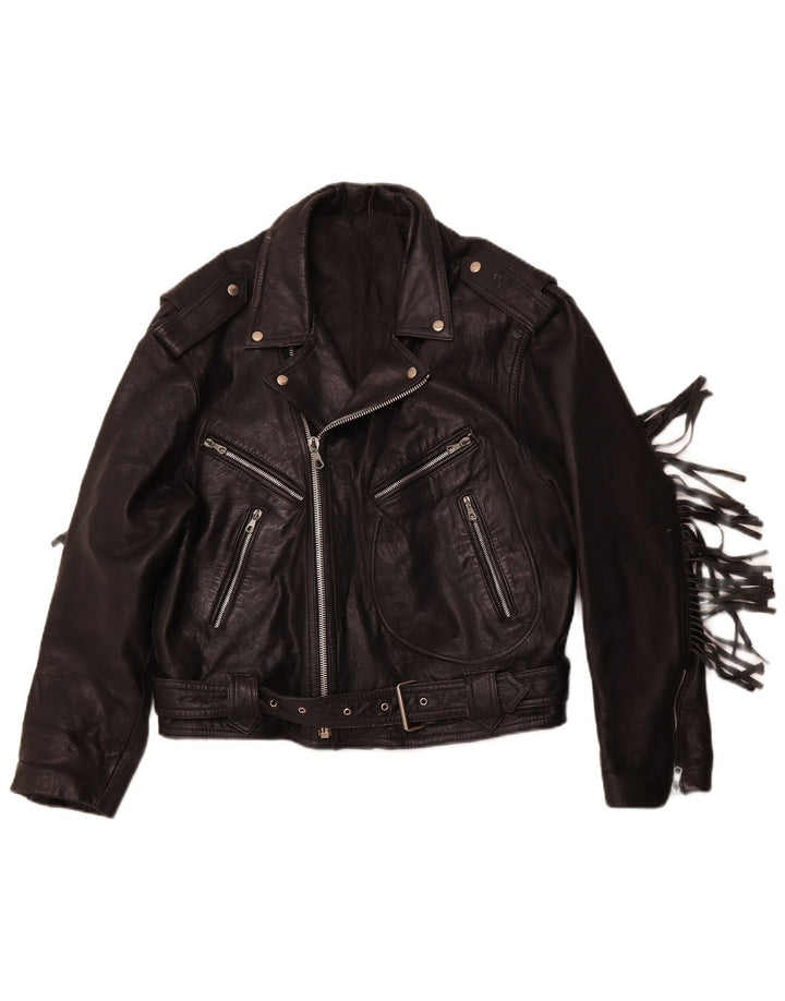 Giacca da motociclista in pelle da donna VINTAGE UK 14 Pelle nera media