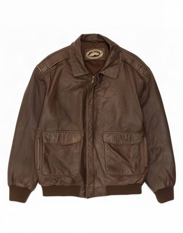 Giacca in pelle militare da uomo Orvis UK 42 XL Marrone