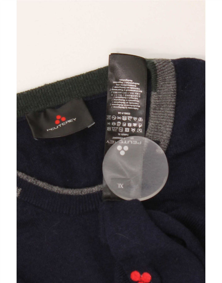 PEUTEREY Maglione maglione girocollo da uomo XL blu navy in lana color block