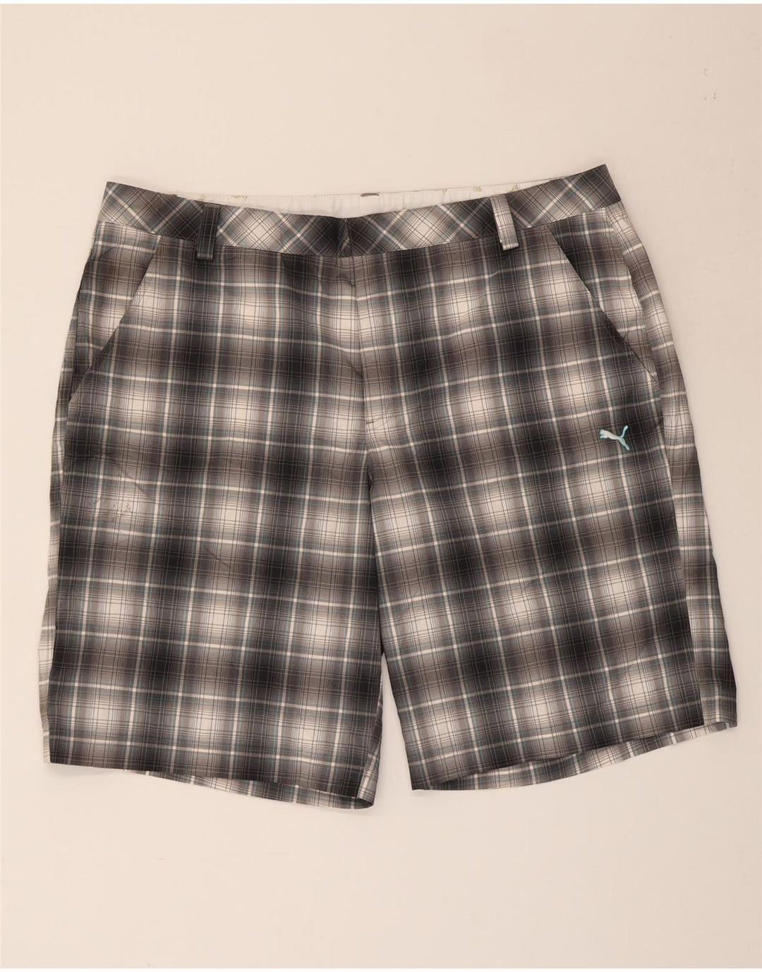 Pantaloncini chino da uomo Puma W40 XL poliestere a quadri grigi