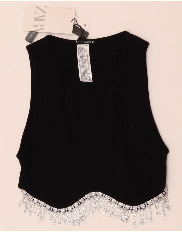 Top corto da donna Zara UK 12 nylon nero medio