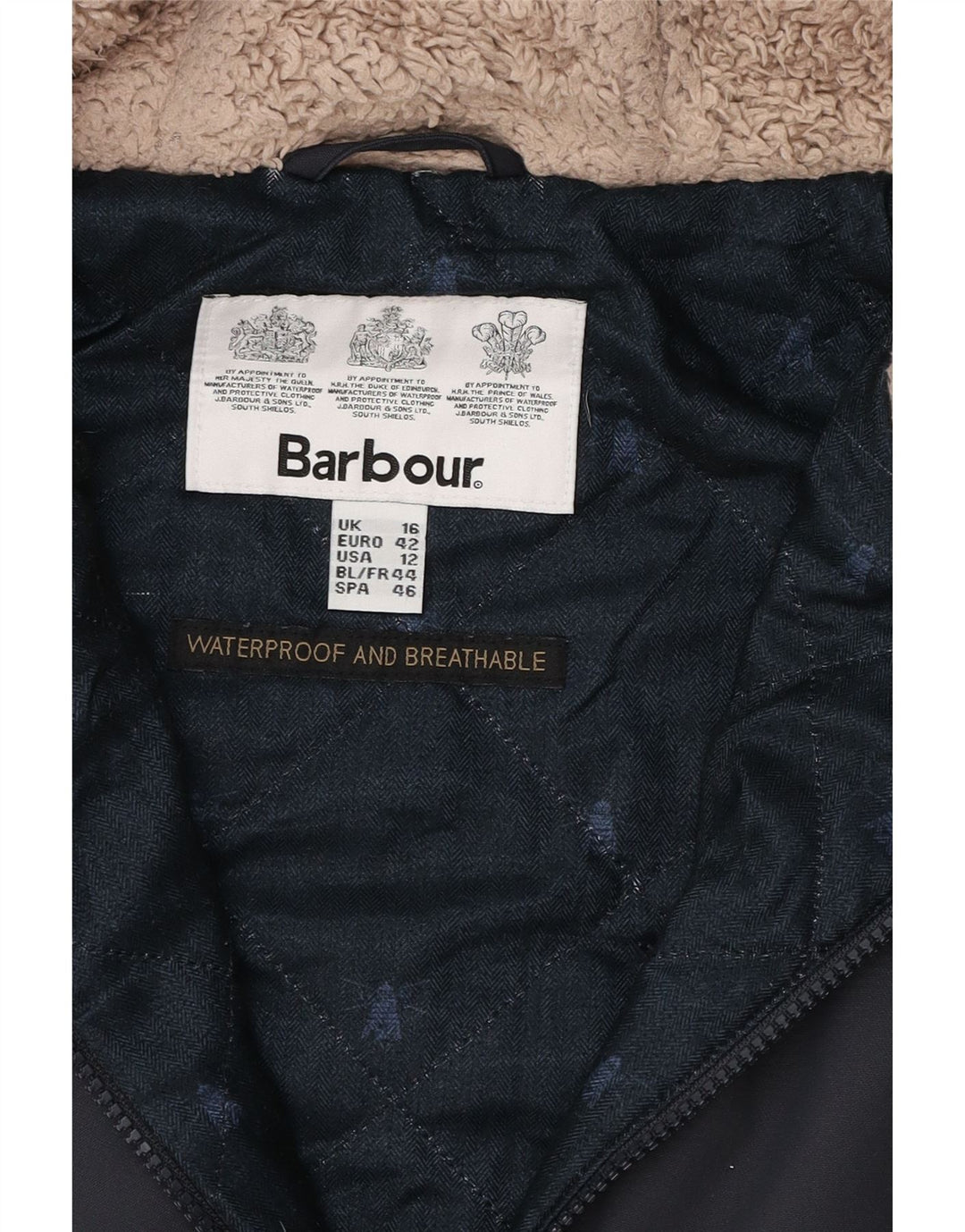 Giacca Parka con cappuccio da donna Barbour UK 16 Large Blu Navy