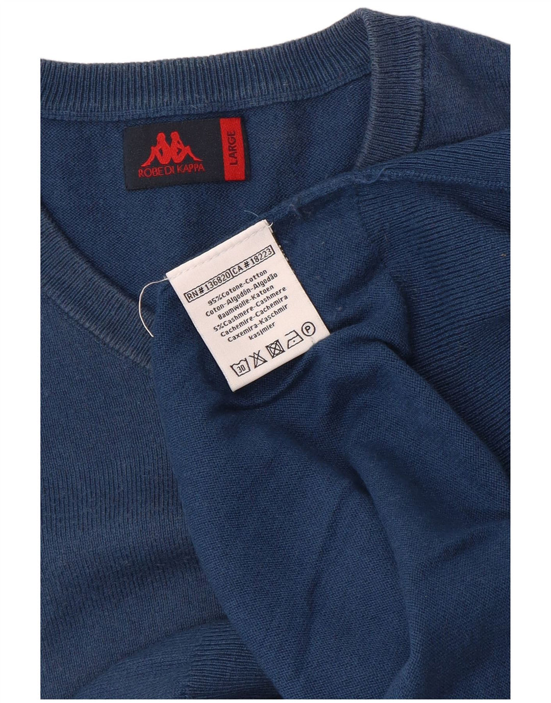 Maglione Kappa da uomo con scollo a V grande in cotone blu