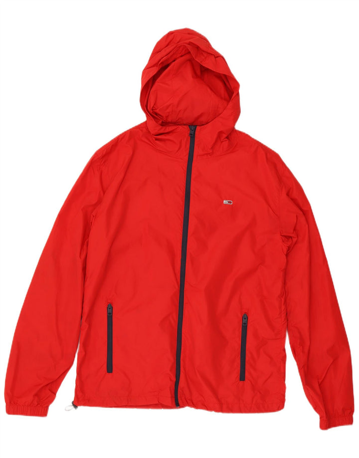 Giacca antipioggia con cappuccio da uomo Tommy Hilfiger UK 38 Medium Red Poliammide