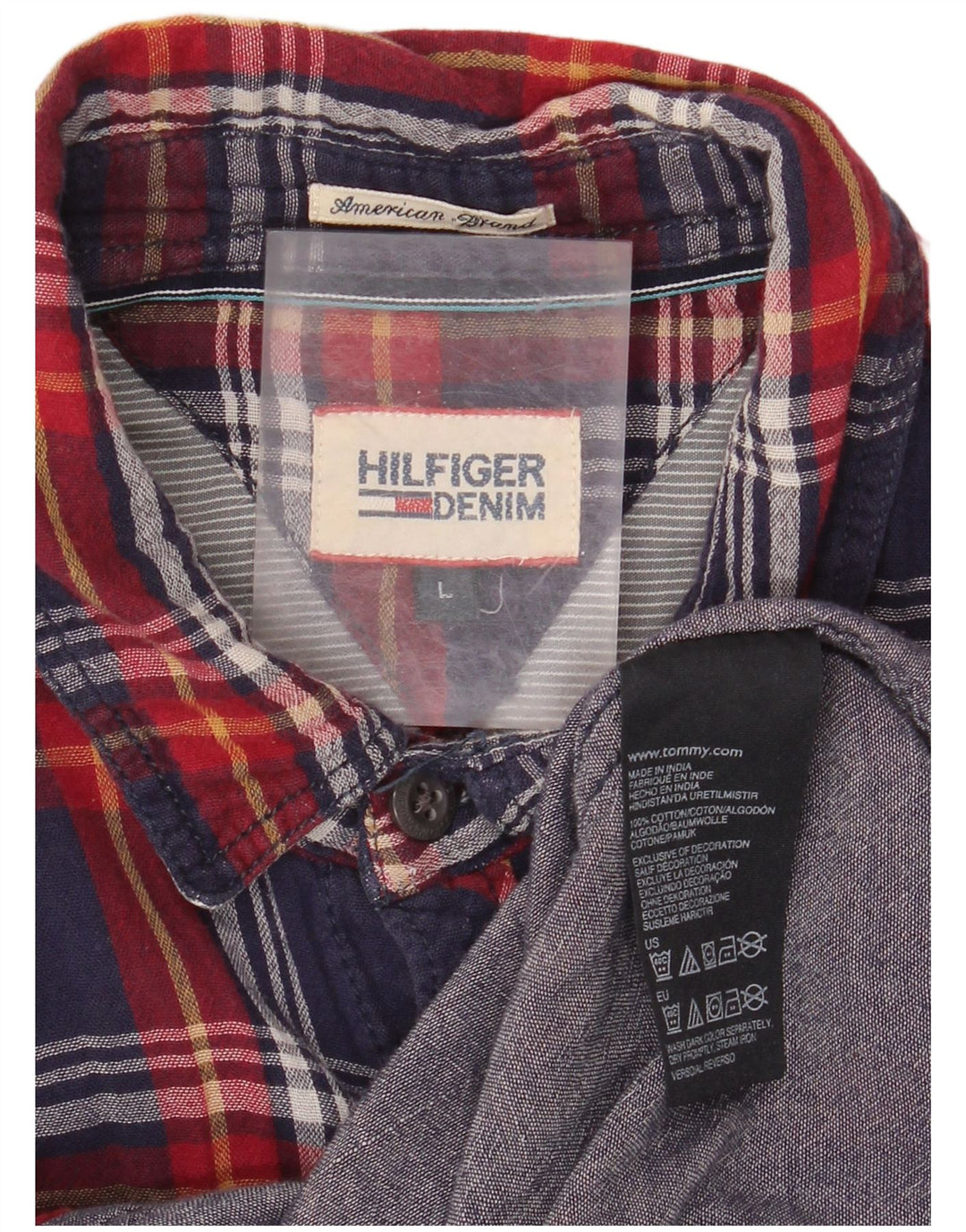 TOMMY HILFIGER Camicia da uomo in flanella di cotone a quadri blu navy grandi