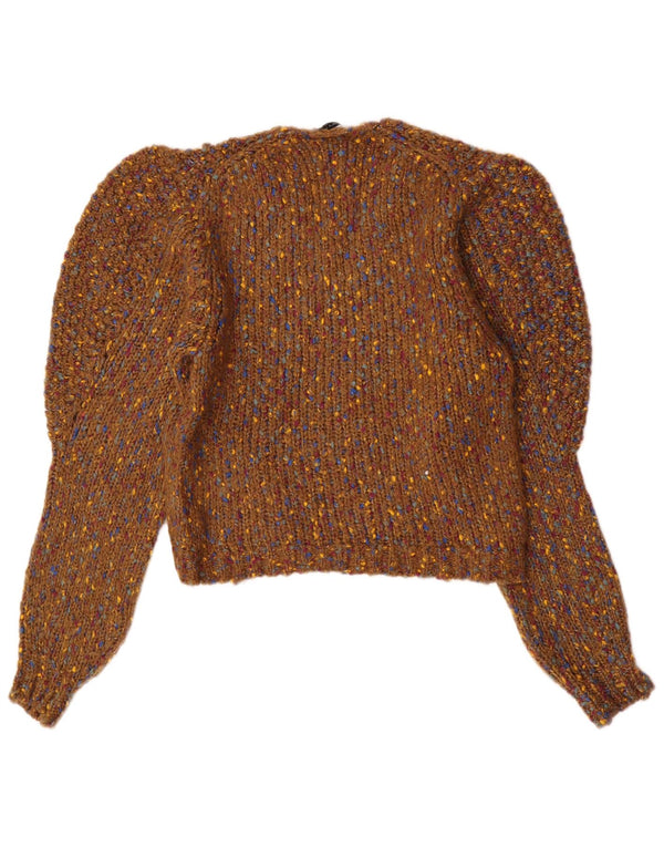 Maglione Zara da donna con scollo a V UK 14 Acrilico screziato marrone medio