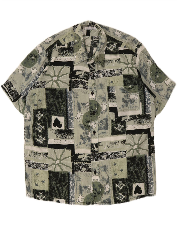 MICHEL Mens Short Sleeve Shirt Size 38 Medium Green Patchwork Vintage Michel and Second-Hand Michel from Messina Hembry 