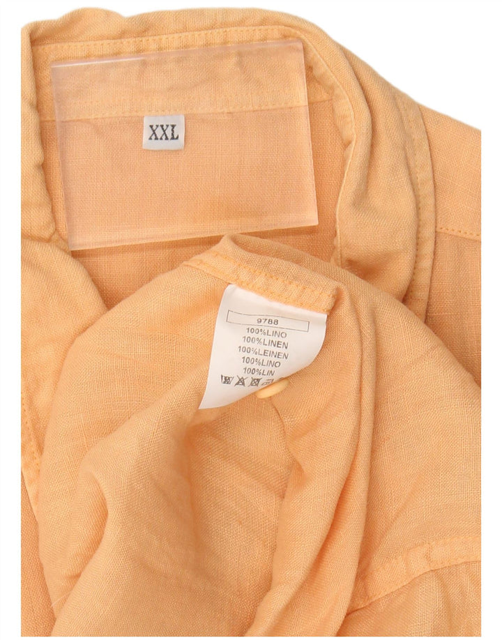 VINTAGE Mens Short Sleeve Shirt 2XL Orange Linen
