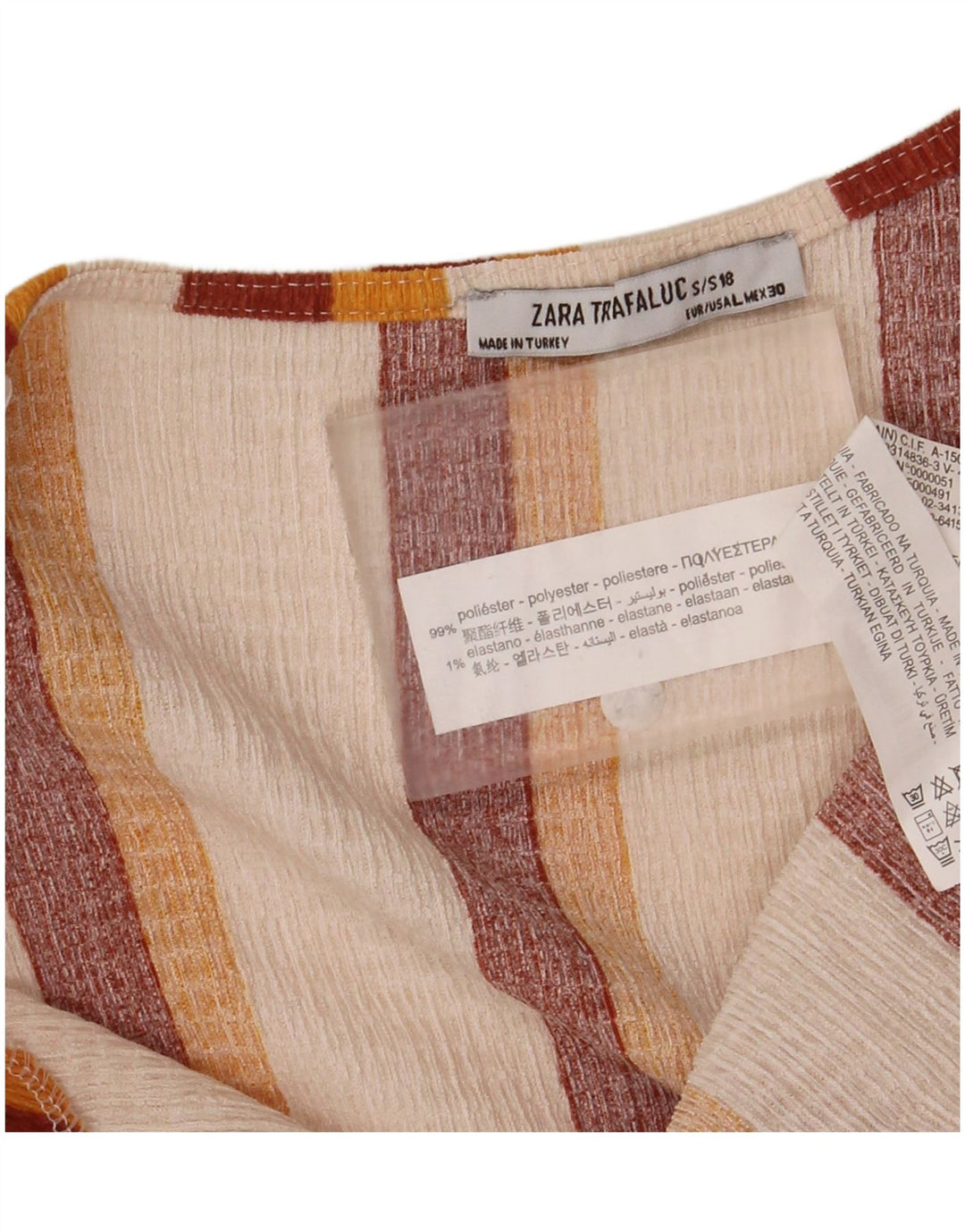 Zara Trafaluc camicetta da donna Top UK 14 grande poliestere a righe bianco sporco