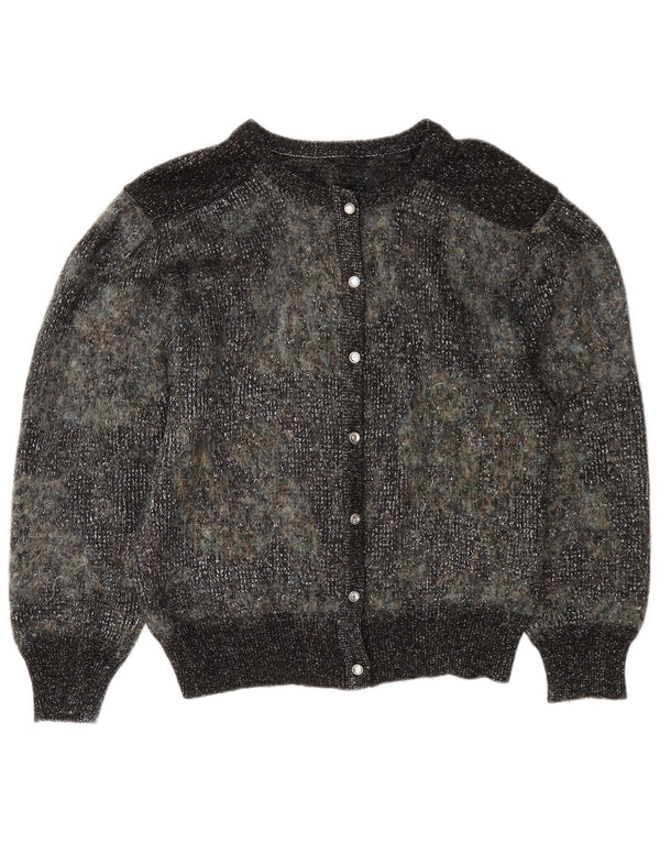 Maglione cardigan da donna vintage UK 12 Mohair screziato grigio medio