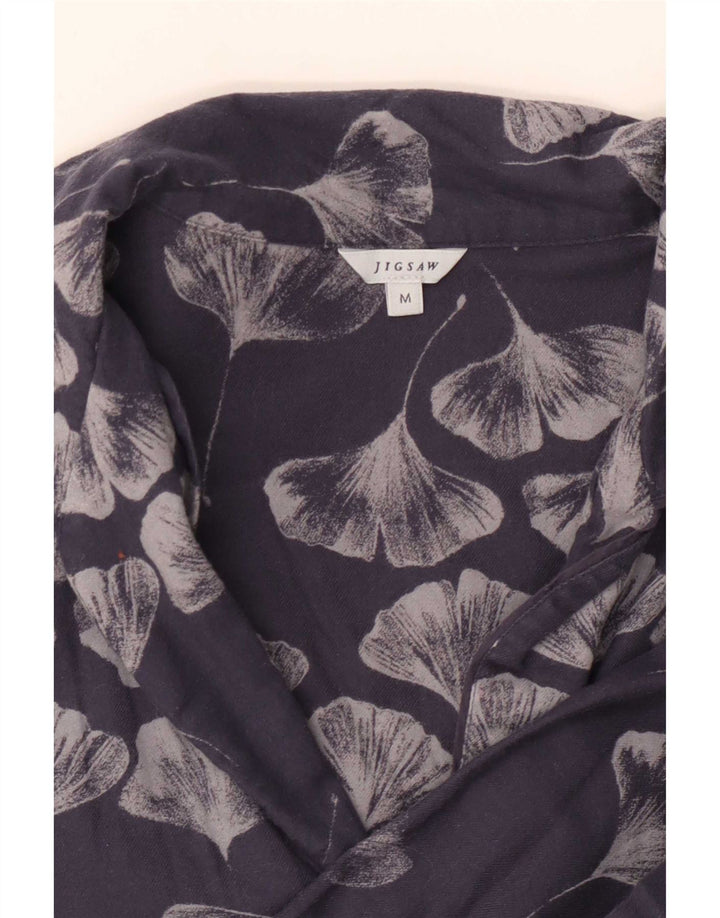 Jigsaw Donna Camicia Oversize Camicetta UK 14 Medio Blu Navy Floreale