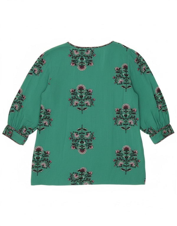 Monsoon Camicetta da donna con maniche a 3/4 Top UK 14 Viscosa floreale verde medio