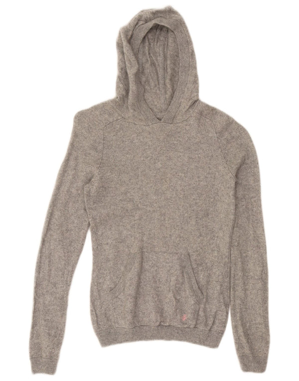 JACK WILLS Maglione corto con cappuccio da donna UK 12 Cashmere grigio medio