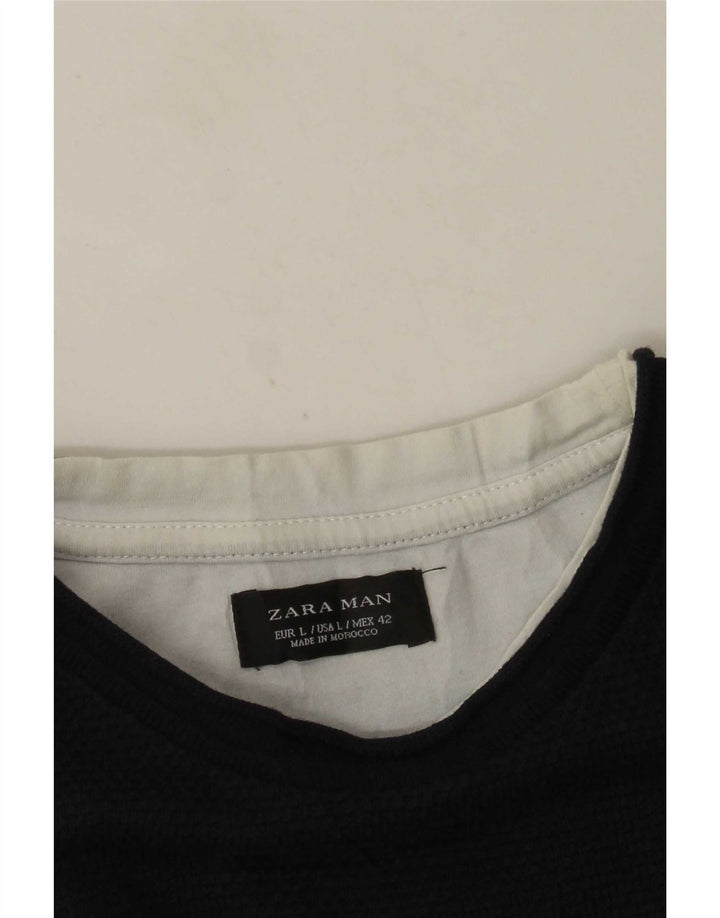 T-shirt Zara da uomo Top Large blu navy color block