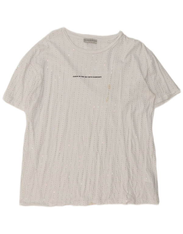 Guess T-shirt grafica da donna Top UK 16 Large in cotone bianco