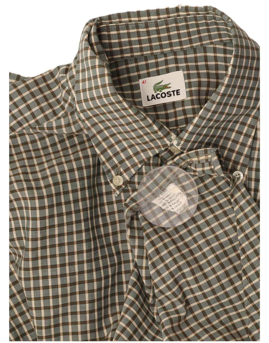 Camicia da uomo LACOSTE taglia 41 cotone a quadri verdi grandi