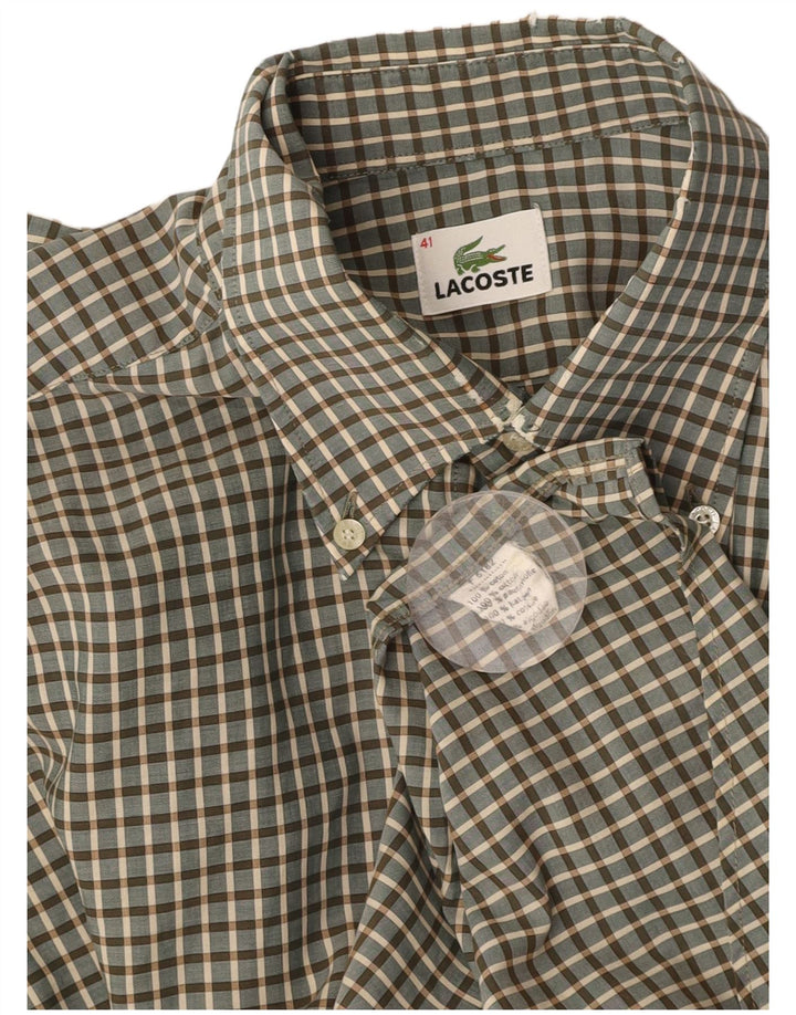 Camicia da uomo LACOSTE taglia 41 cotone a quadri verdi grandi