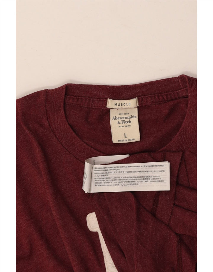 ABERCROMBIE & FITCH Top con grafica muscolare da uomo a maniche lunghe grande bordeaux
