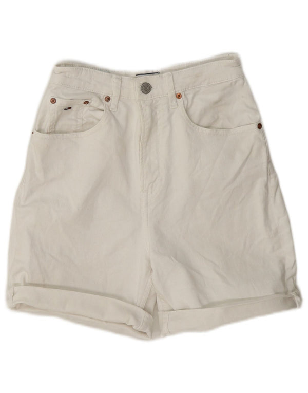 Pantaloncini di jeans a vita alta da donna Tommy Hilfiger W25 XS cotone bianco