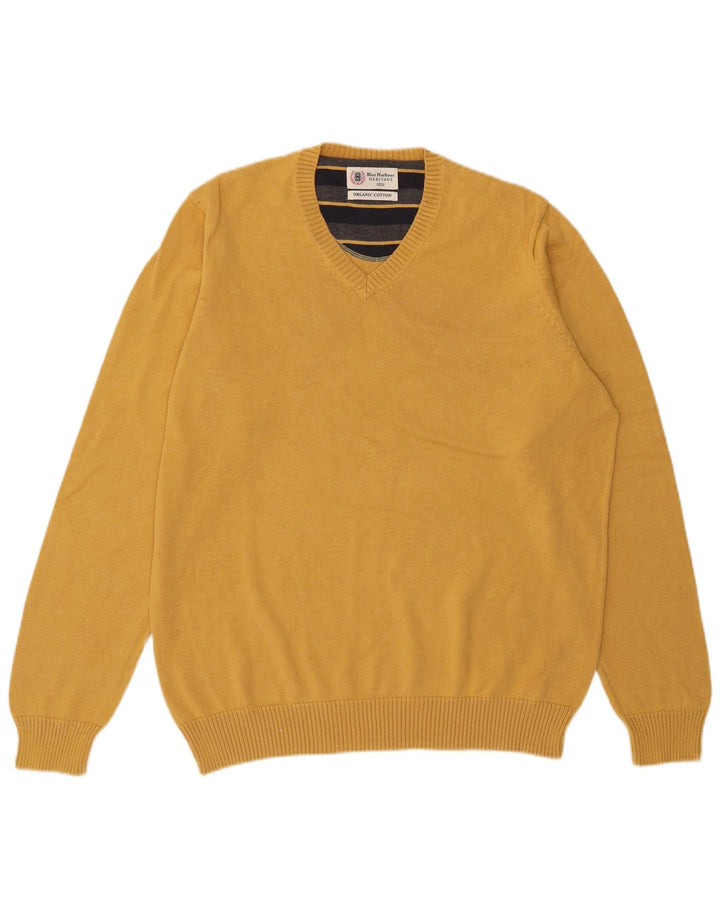 Marks & Spencer maglione da uomo con scollo a V blu Harbour grande cotone giallo