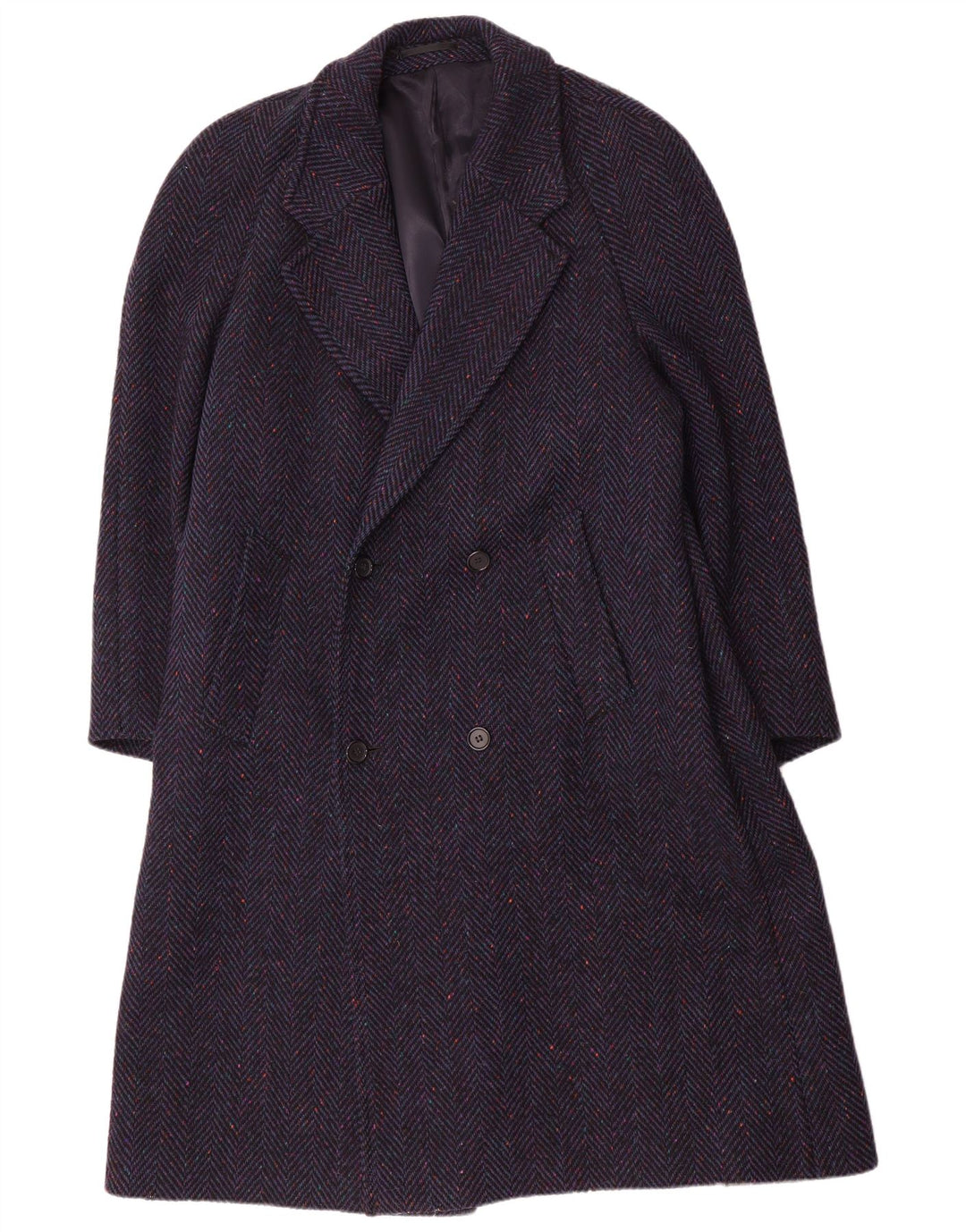 DONEGAL Cappotto doppiopetto da uomo UK 38 Medio Lana a spina di pesce blu navy