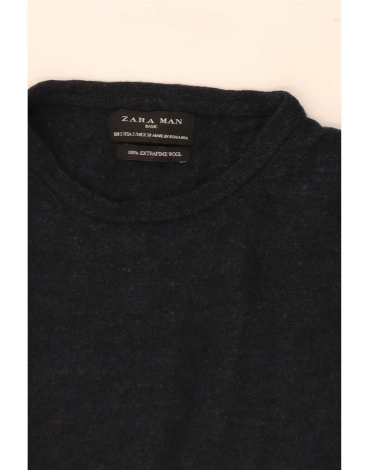 Maglione maglione girocollo da uomo Zara piccolo in lana blu navy