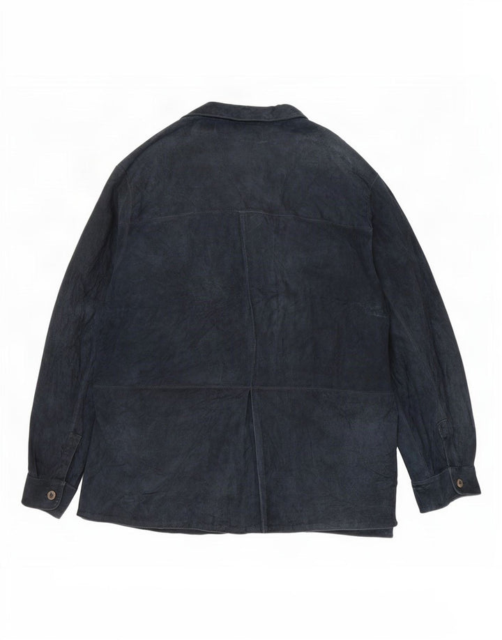 Giacca vintage in pelle scamosciata da donna UK 18 XL in pelle blu navy