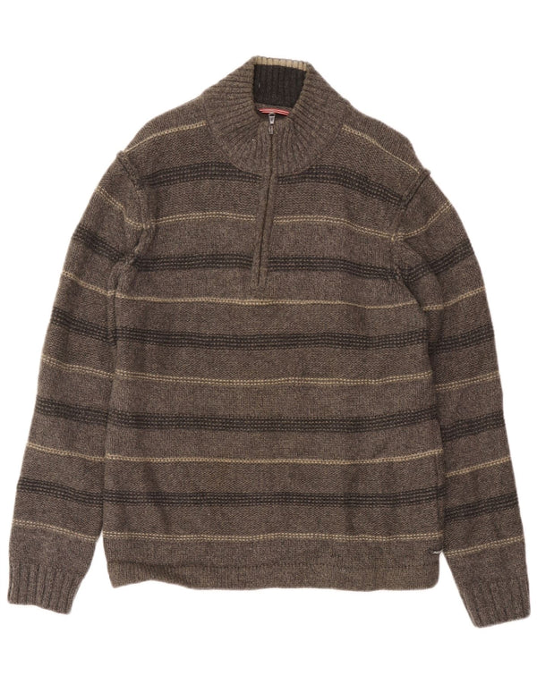 Maglione da uomo con zip sul collo di White Stuff, lana d'agnello a righe grigie di grandi dimensioni