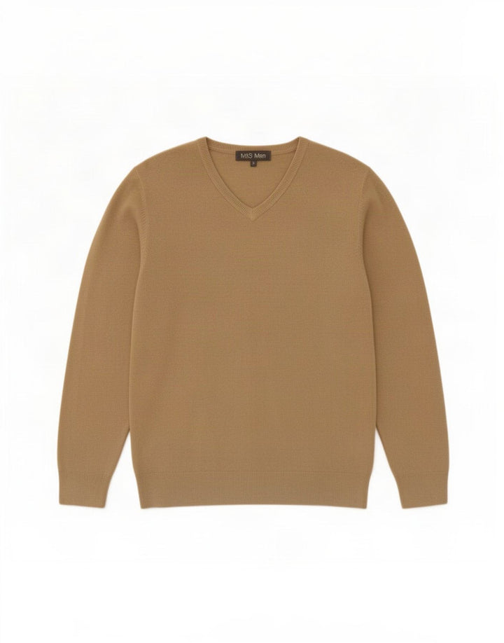 Maglione da uomo con scollo a V Marks & Spencer in acrilico beige medio