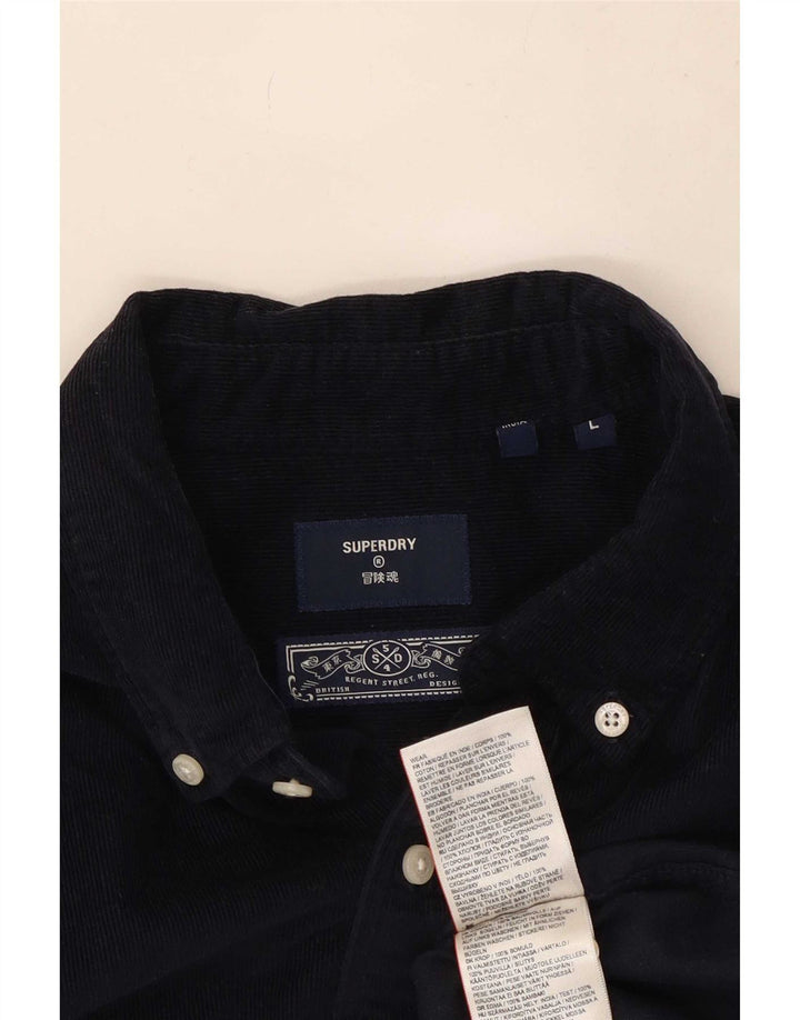Camicia da uomo in velluto a coste Superdry grande in cotone blu navy