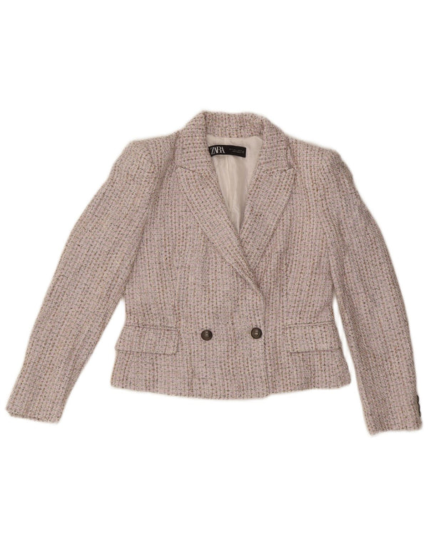 Giacca blazer doppiopetto da donna Zara UK 10 piccola beige screziata