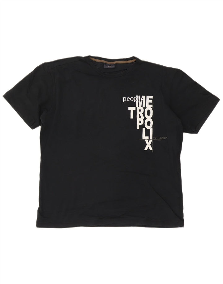TRUSSARDI JEANS T-shirt grafica da uomo Top in cotone nero medio